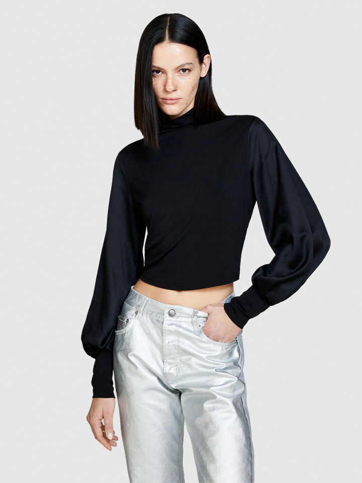 T-shirt with balloon sleeves - women's long sleeve t-shirts - Black | Sisley image number 4